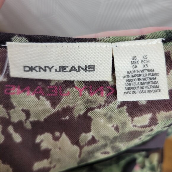 Vintage DKNY Top Blouse Floral Mesh Size XS Chiffon semi sheer alt Tie Waist - Picture 7 of 8